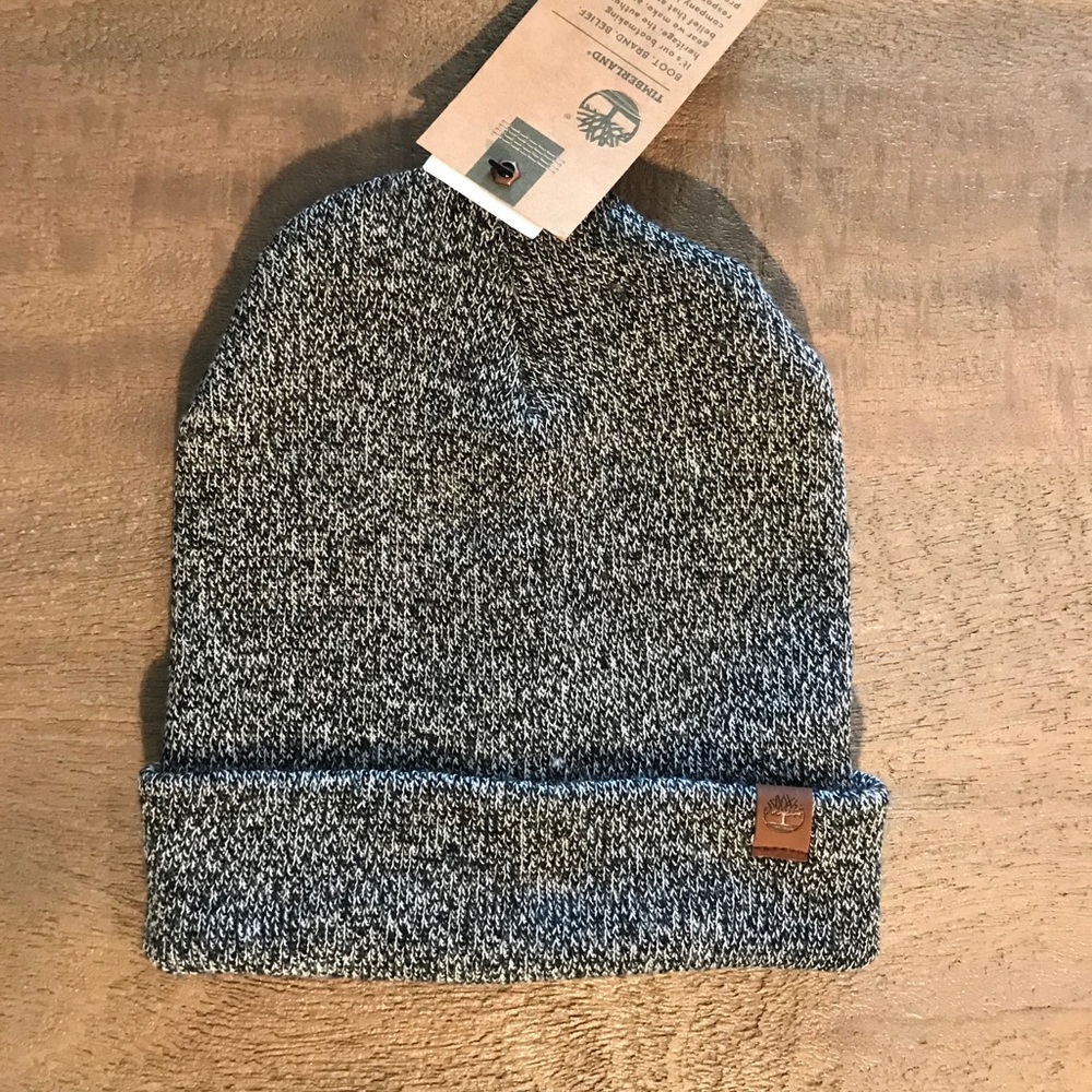 Timberland Black White Tan Knit Sock Hat Beanie